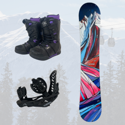 Women's Snowboard Season Rental Package with board, bindings, and boots colorado springs