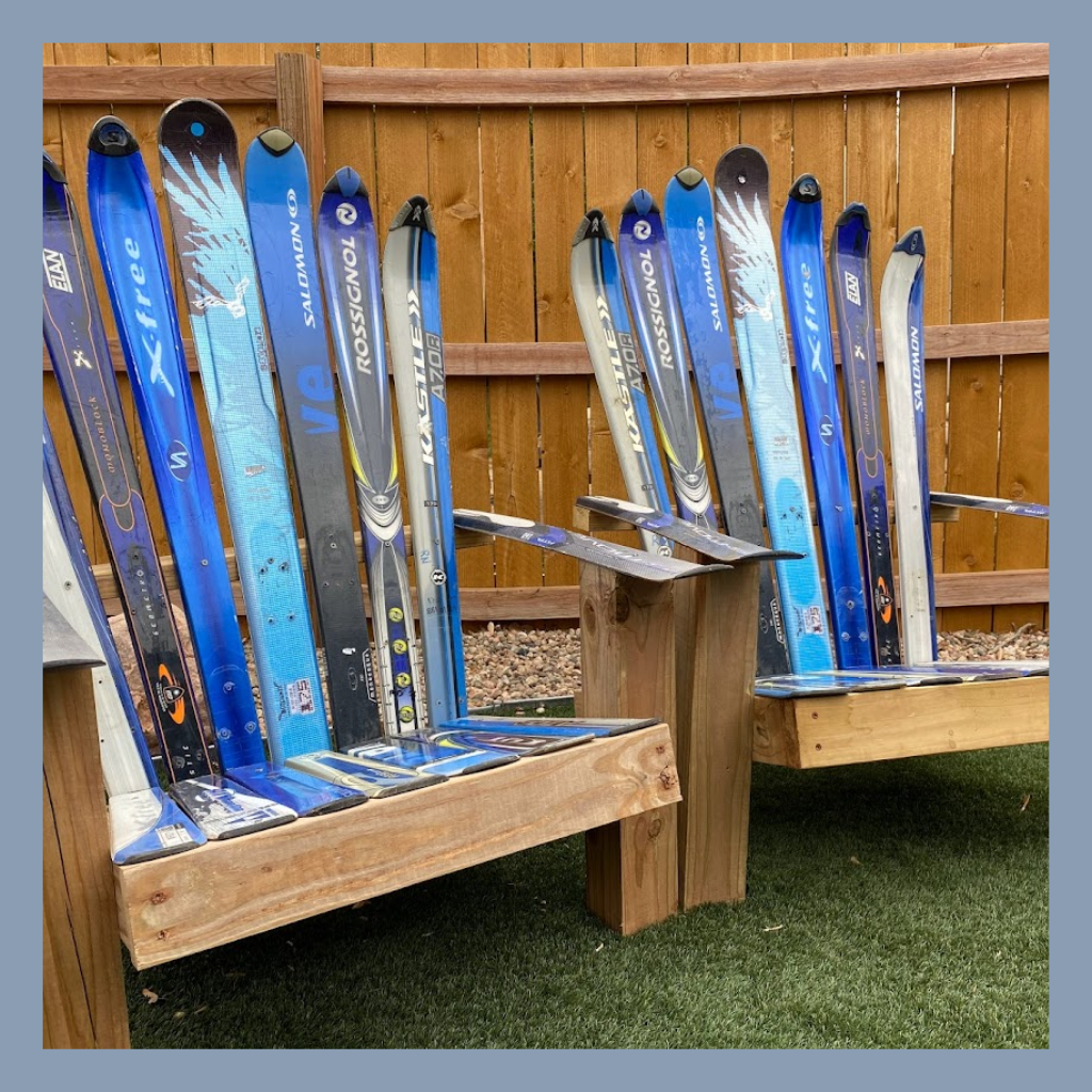 Handmade Adirondack Recycled and Upcycled Ski Chairs, Custom Designs Available