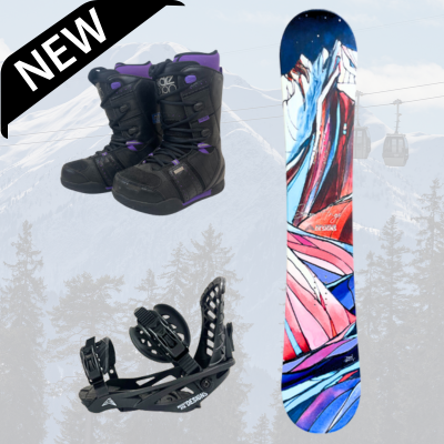 Womens Snowboard Package, bindings, boots, board season rental